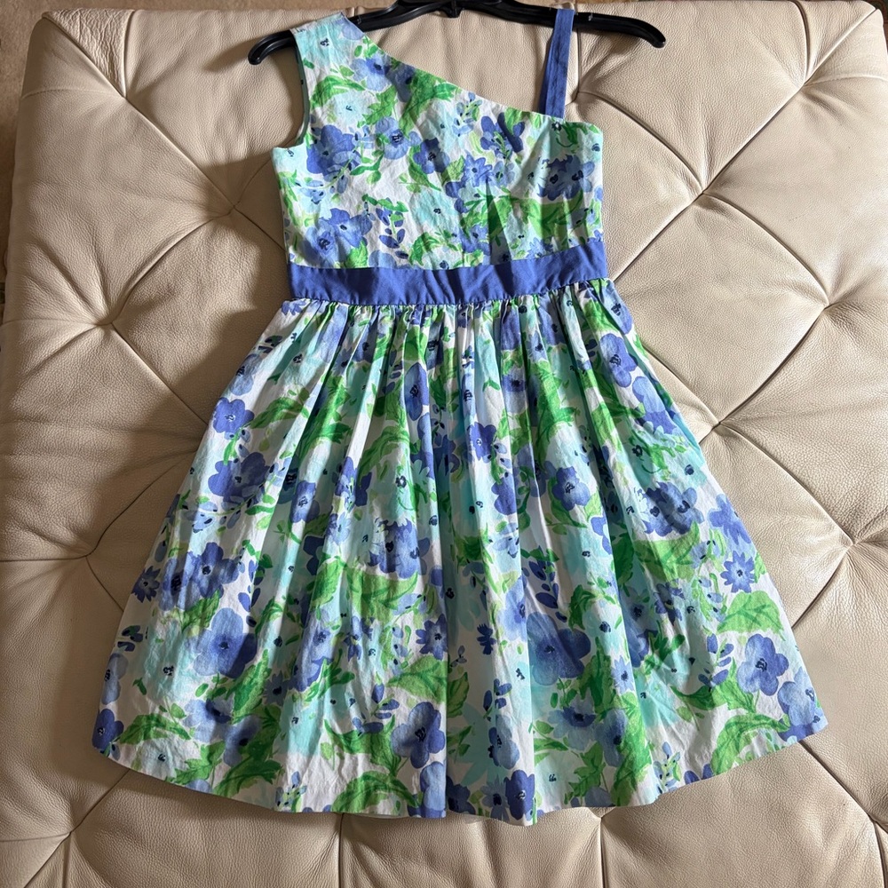 Gymboree One-Shoulder Floral Dress in Blue and Green